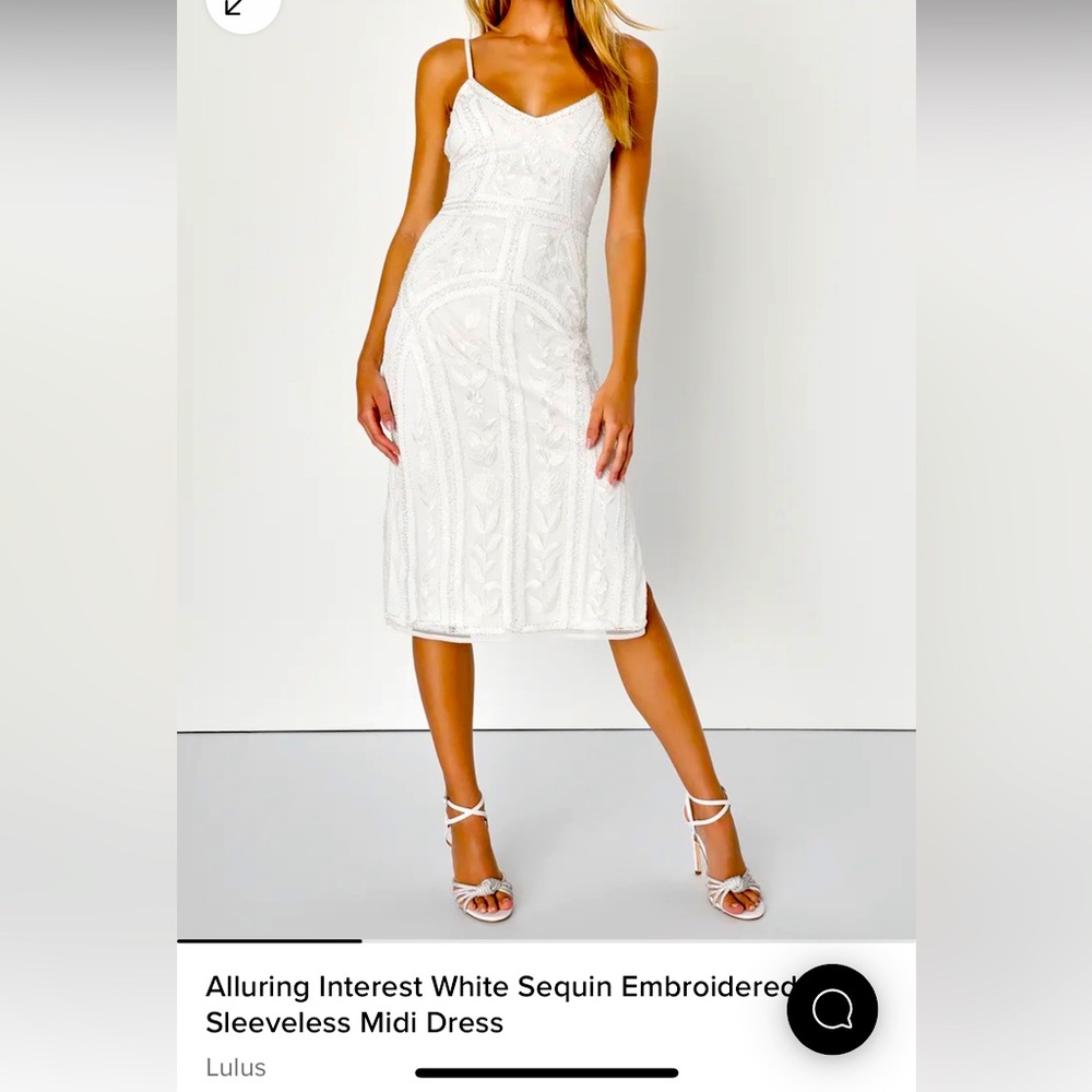 Lulus Alluring Interest White Sequin Embroidered Sleeveless Midi Dress - size XS